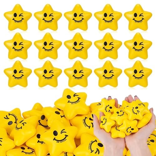 SHQDD 108PCS Bulk Stress Balls for Kids & Adults - Mini Star Stress Balls Squeeze Toys, 2.16 Inch Cute Smiley Face Stress Relief Ball Bulk for Anxiety Fidget Sensory, Classroom Party Supplies - Image 1