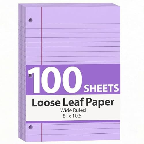 HIBOX Purple Loose Leaf Paper, 100 Sheets 8"x10.5" Colored Notebook Paper, 3-Hole Punched for 3-Ring Binders Notebook, School & College, Fights Ink Bleed, Office Planners - Image 1