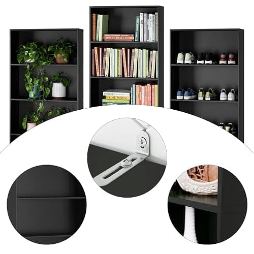 FOTOSOK 6-Tier Open Bookcase and Bookshelf, Freestanding Display Storage Shelves Tall Bookcase for Bedroom, Living Room and Office, Black thumbnail 7
