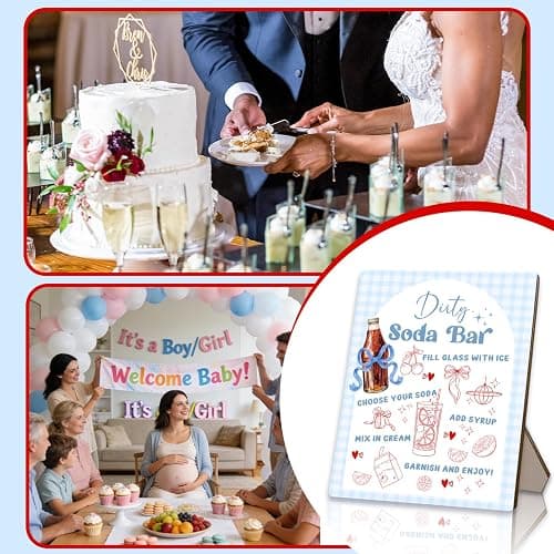 She's Ready to Pop Dirty Soda Bar Sign with Menu, Wooden Tabletop Welcome and Recipe Board for Gender Reveal Party, Beverage Setup Sign 8x10 Inch, Blue Baby Shower Decor (Blue Bow) thumbnail 6