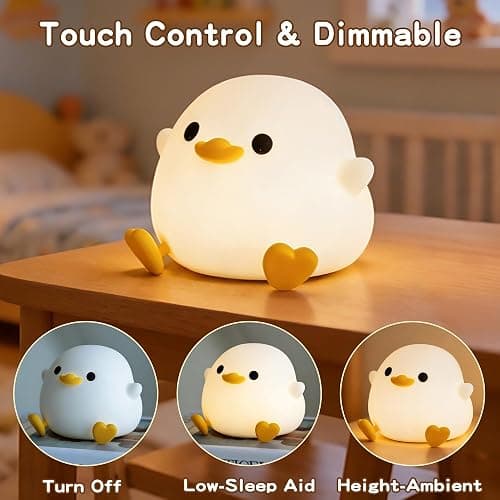 FAMIDUO Duck Lamp, Cute Pea Duck Night Light, 2 Levels Dimmable Ducky Night Lamp, LED Squishy Animal Light for Kids Sleep, Rechargeable Bedside Touch Silicone Lamp, Unique Dorm Decor Gift Toy thumbnail 4