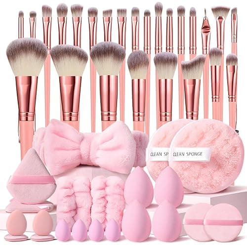 HGHDBT 46Pcs Pink Makeup Brushes Set Professional Makeup Kit Multi-functional Makeup Tool Set with Facial Makeup Accessories, Foundation Makeup Brush Kit Eye and Face Make up Brushes & Tools - Image 1
