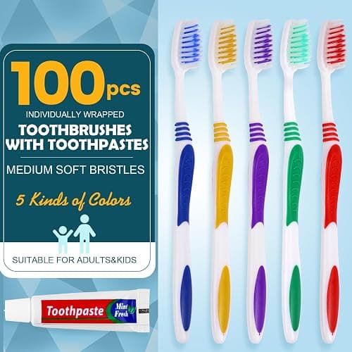 Navona 100 PCS Disposable Toothbrush with Toothpaste Bulk, Travel Toothpaste, Bulk Toothpastes, Individually Wrapped Bulk Toothbrush, Ergonomics Handle,Medium Soft Bristle, Perfect for Travel, Hotel thumbnail 2