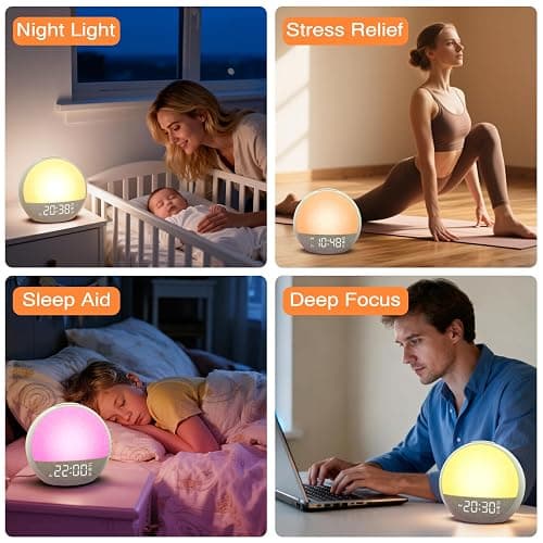 APUZOM Reveil Lumineux Simulateur d'Aube, Eveil Lumière Réveil Matin avec 7 Sonneries, 30 Sons Naturels, Minuteur, Snooze, Lampe de Chevet avec 11 Couleurs Veilleuse, Cadeaux pour Enfant Ado Adulte thumbnail 7