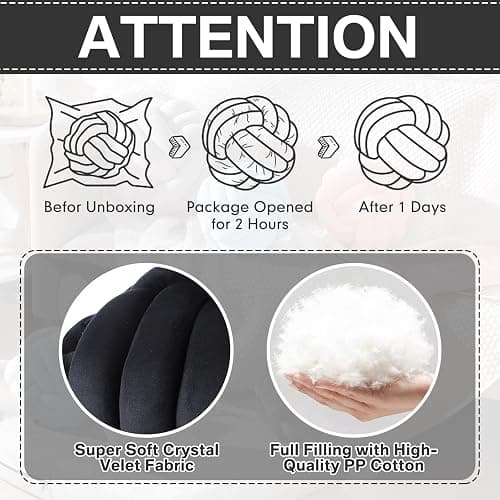 Namalu 7.87 Inches 2 Pcs Knot Pillows Decorative Throw Pillow, Black | Soft Knotted Plush Ball Pillows, Handmade Stuffed Ball Pillows, for Bedroom Sofa Couch Home Bedroom Decor thumbnail 5