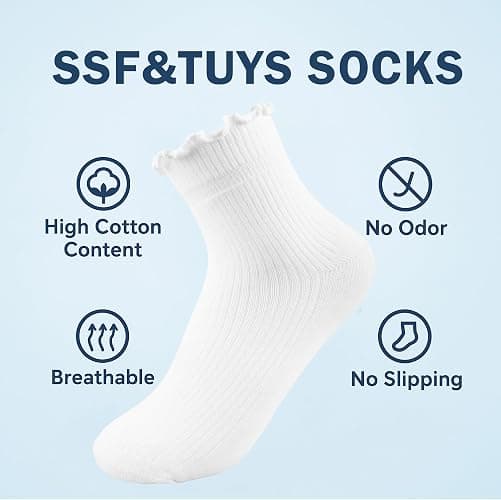 SSF&TUYS Women's Ruffle Ankle Socks – 6 Pairs Soft Cotton, Cute Frilly Trim, Breathable and Comfy for Everyday Wear thumbnail 5