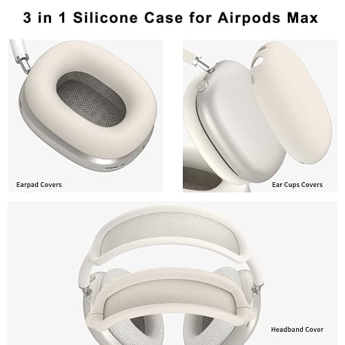 Silicone Case Cover for AirPods Max, Ear Pad Case Cover/Ear Cups Cover/Headband Cover for AirPods Max Headphones, Accessories Soft Silicone Protector for Apple AirPods Max New USB-C (2024) (Beige) thumbnail 3