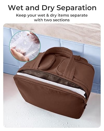 BAGSMART Travel Toiletry Bag, Puffy Toiletry Bag for Women, Wide-open toiletry bags for traveling, Large Travel Cosmetic Makeup Bag Organizer for Accessories,Toiletrie (Coffee Brown) thumbnail 5