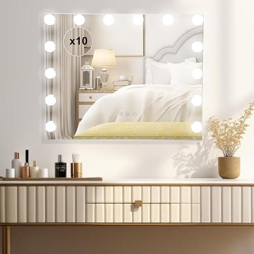 onesaimei Hollywood Vanity Mirror with 14 LED Dimmable Bulbs, Makeup Cosmetic Mirror with Lights, Lighted Vanity Dressing Table Mirror with USB Charging, Touch Screen Tabletop Mirror, 50CM x 42CM thumbnail 4