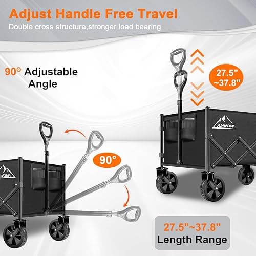 Collapsible Folding Wagon Cart, 350LBS Utility Large Capacity Cart Foldable Wagon with All Terrain Wheels, Grocery Wagons Carts for Garden Shopping Sports Camping, Black thumbnail 5