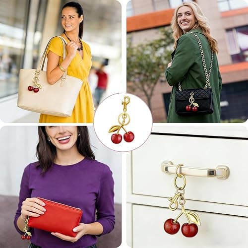 Trofinae 2 PACK Keychain Cherry Bag Charms Purse, Cherry Charm For Purse Key Chain Women Cute - Car keyrings leather handbags, Purse Charms For Handbags Valentines Day Gifts (1, Red+Pink) thumbnail 2
