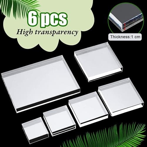 Amyhill 6 Pcs Acrylic Blocks Wedding Flat Lay Props Acrylic Styling Photography Clear Stamp Display Block Set Props Wedding for Scrapbooking Crafts(Square) thumbnail 3