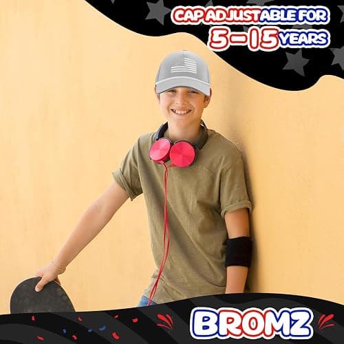 BROMZ Kids Youth American Flag Trucker Hat, Mesh Quick Dry Snapback Hats, USA Baseball Cap for Boys Girls 5-15 Years thumbnail 2