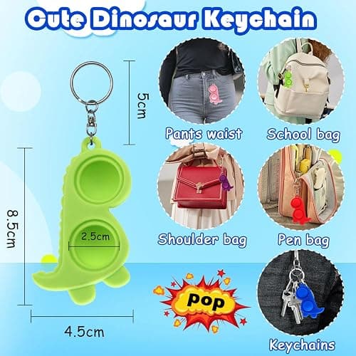 Steemjoey 6 Pcs Fidget Keyring, Mini Pop Keyring Keychain, Party Bag Fillers Bubble Poppet Sensory Fidget Toy, Dinosaur Squeeze Keychain Anxiety Stress Relief, Party Favour Birthday Gifts For Kids thumbnail 3