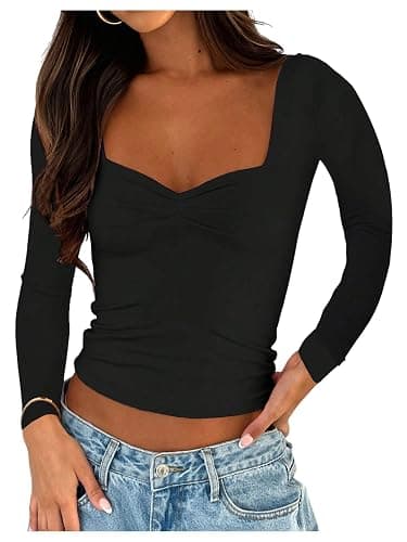 SOLY HUX Women's Long Sleeve Sweetheart Neck T Shirts Slim Fitted Tees Going Out Crop Tops - Image 1