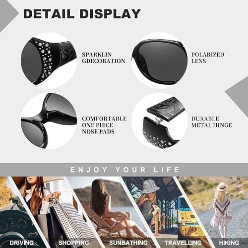HAOLOTA Polarized Sunglasses for Women, Rhinestone Wrap Around Sunglasses with UV400 Protection thumbnail 4