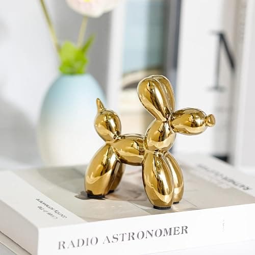 Aartihejoy Creative Gold Balloon Dog Statues Small Ceramic Animal Sculpture Modern Home Decor Living Room Desktop Decorations Bedroom Office Cabinet Ornament (Gold) thumbnail 7