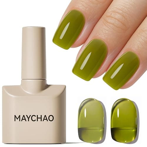 MAYCHAO 15ML Jelly Green Gel Nail Polish 1Pc Transparent Green Gel Polish Soak Off UV LED Translucent Nail Varnish Neutral Color for Nail Art Starter Manicure Salon DIY at Home, 0.5 OZ - Image 1