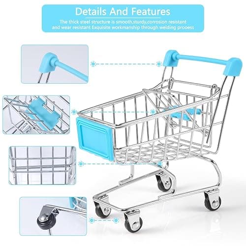 134pcs Mini Shopping Cart Basket Miniature Food Drink Bottle Supermarket Metal Handcart Toys Doll House Store Cosplay Game Dollhouse Grocery Fruit Cake Bread Party Trolley Model Dollar Bills thumbnail 4