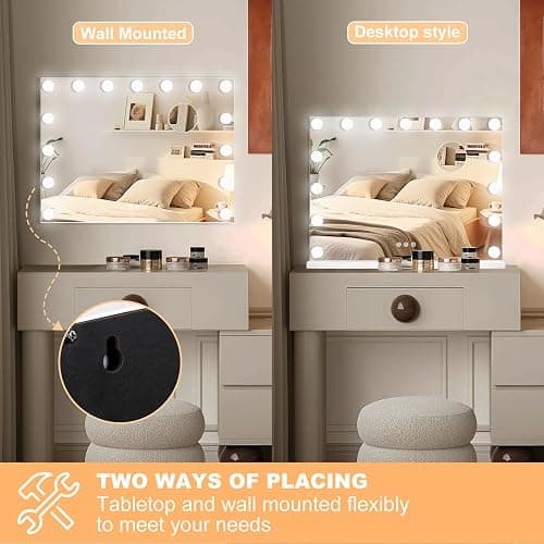 Moonee Vanity Mirror with Lights, Hollywood Lighted Makeup Mirror with 15 Dimmable Bulbs and 10X Magnification, 3 Colors Modes, Aluminum Metal Frame, Light Up Mirror for Tabletop or Wall（23" x 18"） thumbnail 5