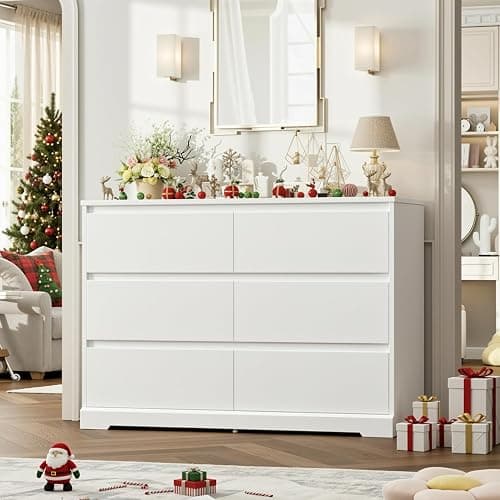 FOTOSOK White Dresser, 47.2" Tall White Dresser for Bedroom, Modern Wood Chest with Deep Drawers, Chest of Drawers for Living Room Nursery - Image 1