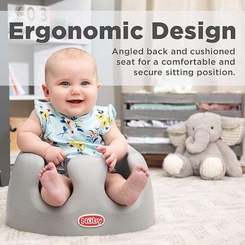 Nuby My Floor Seat - Portable Baby Chair with Soft Foam Cushion, Safety Harness, and High Back Design - 4+ Months - Gray thumbnail 5