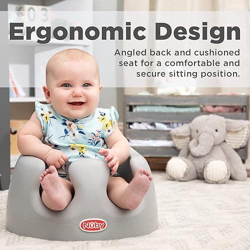 Nuby My Floor Seat - Portable Baby Chair with Soft Foam Cushion, Safety Harness, and High Back Design - 4+ Months - Gray - Gray thumbnail 5