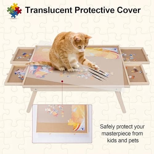 Aloftopz 1000 Piece Wooden Folding Puzzle Table with Legs, 22" x 30" Jigsaw Puzzle Board with 4 Drawers and Protective Cover Portable Jigsaw Puzzle Table for Adults and Teens thumbnail 3