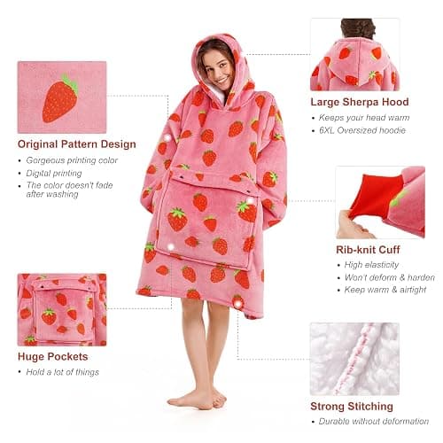 Narecte Cozy Oversized Hoodie Blanket Wearable Blanket for Adults | Sherpa Fleece Hooded Blanket, Soft Flannel Sweatshirt Blanket, Giant Pocket, Ribbed Cuffs, Extra Warm Comfort, Birthday Gift thumbnail 3