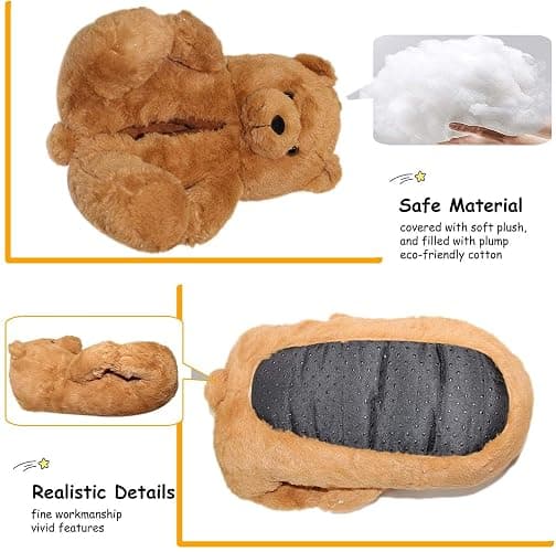 LELEBEAR Teddy Bear Slippers, Plush Animal Slippers Winter Warm Shoes thumbnail 6