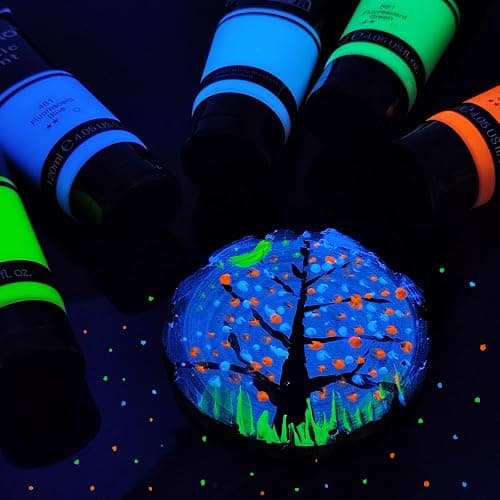 Artecho Fluorescent Blue Acrylic Paint 120ml /4.05oz Tube | Semi Glossy Finish, High Pigment Rich Color Craft Paint for Canvas, Fabric, Non-Toxic thumbnail 4