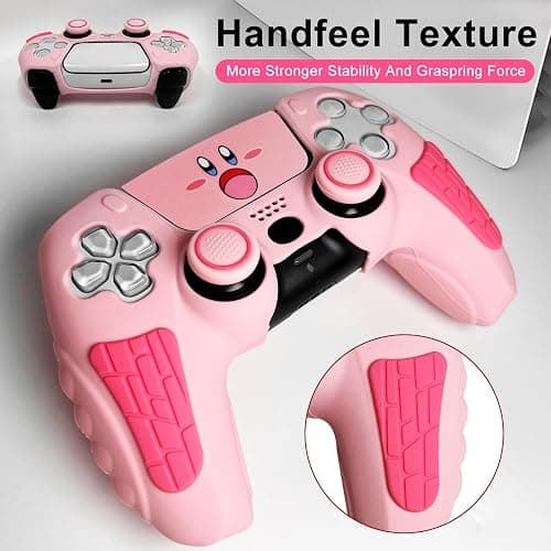 HLRAO Pink Anti Slip PS5 Controller Skin Set,Soft Protective Controller Cover Case for PlayStation 5/Slim/Pro Control with Touch Pad Stickers and 2 Thumb Grip Caps thumbnail 4