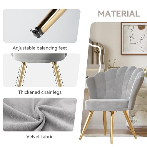 Aivermeil Esszimmerstühle Samt • Muschelsessel mit Rückenlehne & Armlehnen • Schminktisch Stuhl • Polstersessel Elegant • Akzentstuhl mit Gold Metallbeinen Accent Chair • Grau thumbnail 3