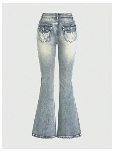 MakeMeChic Women's Bell Bottom Jeans Stretchy Flared Jeans Embroidered Y2K High Waist Denim Pants thumbnail 2