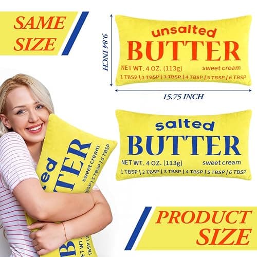 Newwiee 2 Pcs Butter Stick Rectangular Pillow Butter Lover Funny Foodie Baking Throw Pillow Decorative Cushion for Living Room Bedroom Kitchen Farmhouse Dorm Decor Foodie Food Lover Gifts thumbnail 3