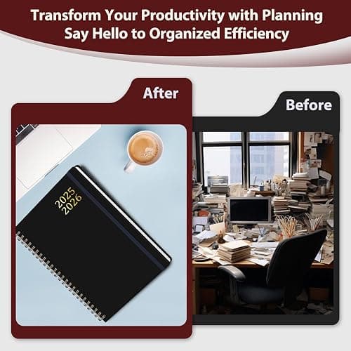 Daily Planner 2025-2026, July 2025 - June 2026 Planner, Hard Cover Calendar Planning Book with Tabs, Notes Pages, 6.3" x 8.4", Academic Weekly＆Monthly School Organizer for Students Teachers, Black - Black thumbnail 6