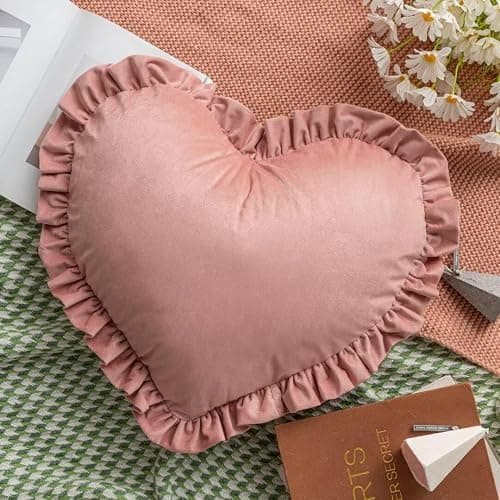 YIGIRL Heart-Shaped Throw Pillow 20×16 Inch Velvet Ruffed Heart Pillow Home Decoration Pillows Cushion for Sofa Bed Chair Living Room Hot Pink thumbnail 2