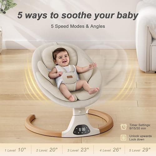 Baby Swings for Infants, Monamii Baby Swing, Infant Swing with 5 Speeds, 10 Lullabies, Electric Swing for Baby, Indoor & Outdoor Use (Beige) thumbnail 4