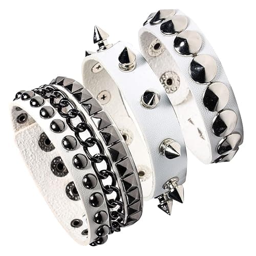 Eigso 3 Pcs Leather Punk Bracelets for Men Women of Rock Rivet Wrap Retro Spike Bracelet Adjustable - Image 1