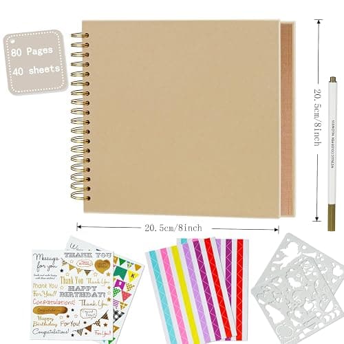 Artmag DIY Scrapbook Album 8 x 8 Inch Hardcover Kraft Blank Paper Scrap Book with 40 Sheets Memory Book for Family Wedding Photography Anniversary (Brown) - 8 Inch-40 Sheets - Brown thumbnail 3