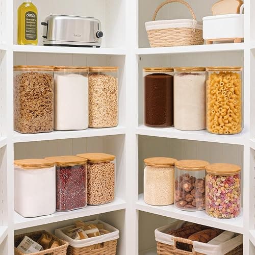 ComSaf 3.6 Qt Glass Food Storage Containers Set of 2, Large Storage Containers with Lids, Square Glass Jars with Lids, for Flour and Sugar, Cereal, Rice, Pasta, Oats, Coffee Beans thumbnail 6
