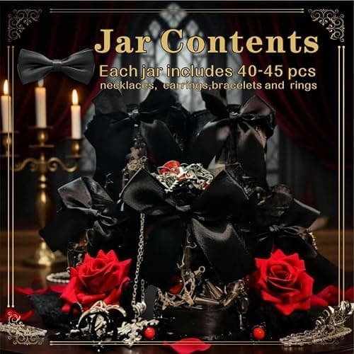 Mystery Jewelry Jar Bundle - 40-45 Piece Jewelry Box for Women, Goth Jewelry Boho Mixed Set (Necklace, Earrings, Rings and Bracelets) Alternative Fashion Romantic Present for Her thumbnail 2