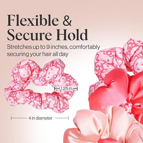 Hello Kitty x Kitsch Matte Satin Scrunchies for Women - No Crease Hair Ties No Damage | Scrunchies for All Hair Types | Stylish & Comfortable, For Ponytails & Buns | Ideal Gifts for Women - 3pcs thumbnail 4