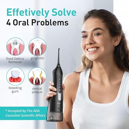 COSLUS ADA Accepted Water Dental Flosser Teeth Pick C20: Portable Cordless Oral Irrigator 300ML Rechargeable Travel Irrigation Cleaner IPX7 Waterproof Electric Flossing Machine, Professional Set Black thumbnail 7