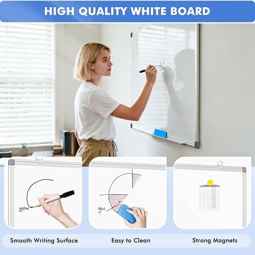 WALGLASS Double-Sided White Board, 24" x 18" Dry Erase Board Magnetic Whiteboard for Wall, Hanging Mounted Whiteboard Silver Aluminium Frame for Home, School, Office, Kitchen thumbnail 4