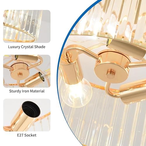 ANWIO Gold Lampshade Light Shade,Kitchen Lights Ceiling,Ceilings Lights Living Room,E27 Light Shade Ceiling,Morden Crystal Ceilings Light,Lounge Lights,Chandelier Lampshade(36.5CM,3 Holder) thumbnail 6