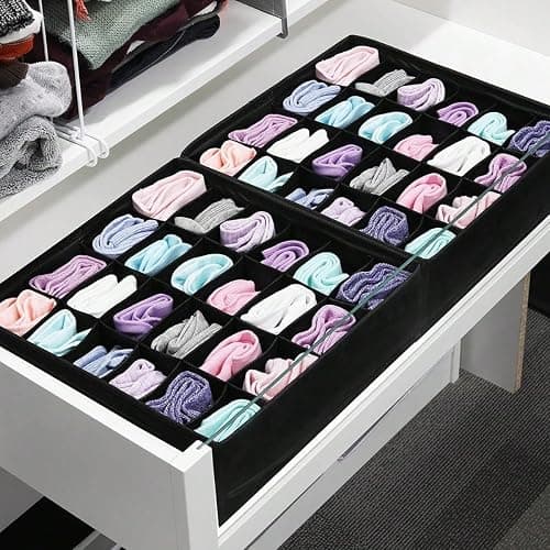 Socks Underwear Storage Box - 24 - Grid Foldable Drawer Organizer for Closet Space Saving, Black - Image 1