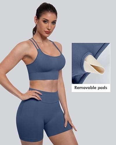CHRLEISURE Sports Bras for Women, 4 Packs Padded High Support Workout Yoga Seamless Criss-Cross Racerback Bras thumbnail 2