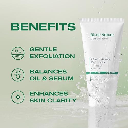 BLANC NATURE Cleansing Foam, Tea Tree Pore Deep Facial Cleanser for Oily & Sensitive Skin, Centella Asiatica, Green Tea, Korean Skincare, 5.07 fl oz (150 ml) thumbnail 3