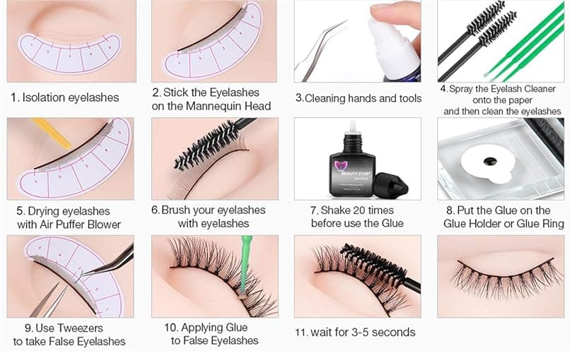 Lash Extension Kit Beginners, Eyelash Extension Accessories, False Eye Lashes Extension Training Tool Kit with Professional Mannequin Head for Beginners, Massage, Cosmetology Esthetician Supplies thumbnail 8